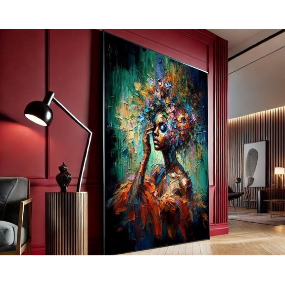 Kna Prints - 1 Pc Poster African Queen Floral Beauty Wall Art Elegant Black Woman With Flowers Modern Art Print Decor For Luxury Homes, UNFRAMED-8x12