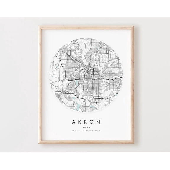 Kna Prints - 1 Pc Poster Akron Map Print, Akron Map City Wall Art, Oh Road Map, Ohio Print Street Map Decor, Office Gift, L371V4, UNFRAMED-8x12