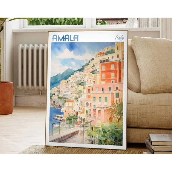 Kna Prints - 1 Pc Poster Amalfi Coast Watercolor Italian Seascape Art Italy Wall Decor Coastal Print-Pastel Colors Travel Art Decor For Living Room Bedroom,, UNFRAMED-16x24
