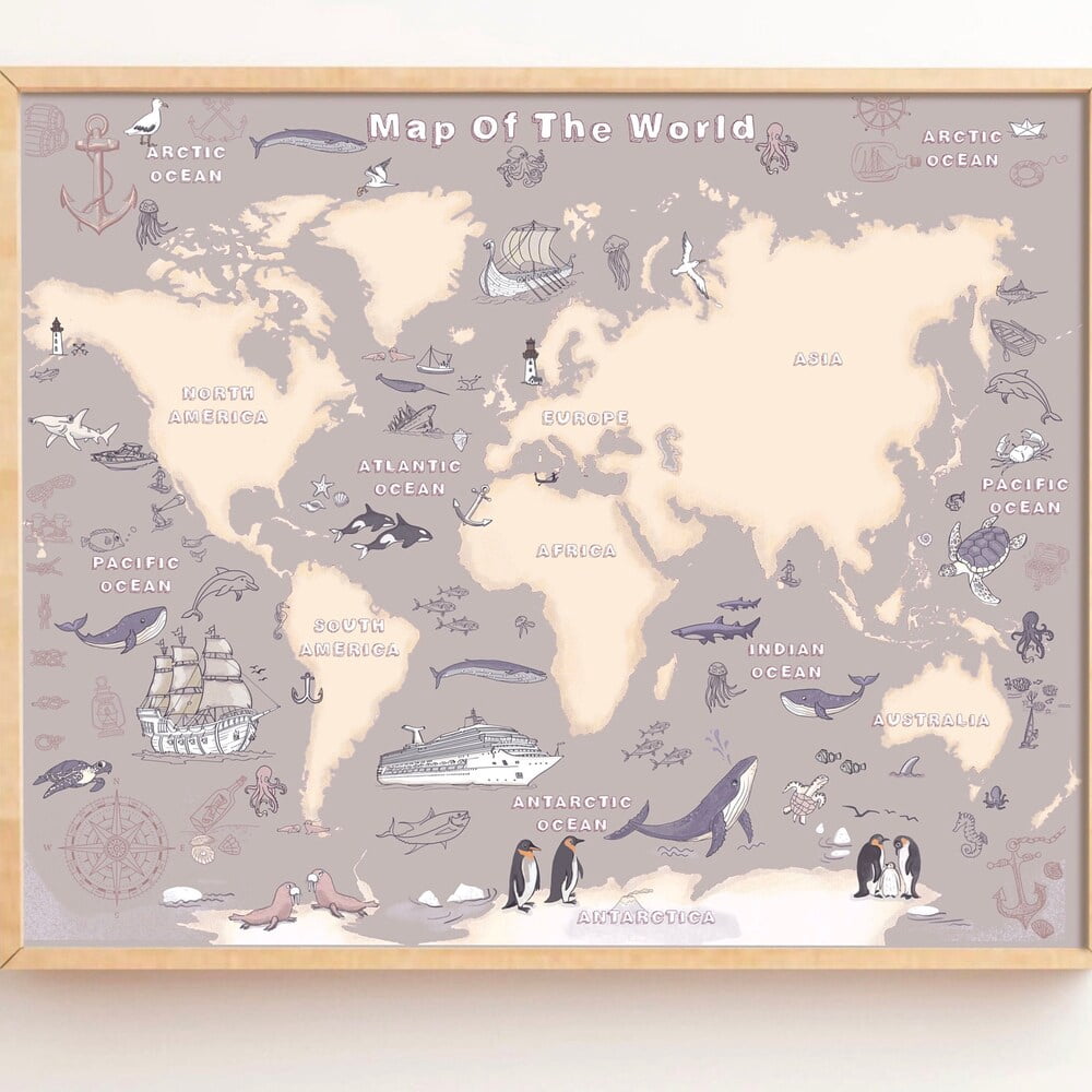 Kna Prints - 1 Pc Poster Animal World Map Playroom Kids World Map ...