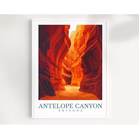 Kna Prints - 1 Pc Poster Antelope Canyon Arizona Travel Print Wall Art Illustrated Red Caves & Canyon Cave, Original Nature Artwork, Arizona Decor, Adventure Gift, UNFRAMED-12x18