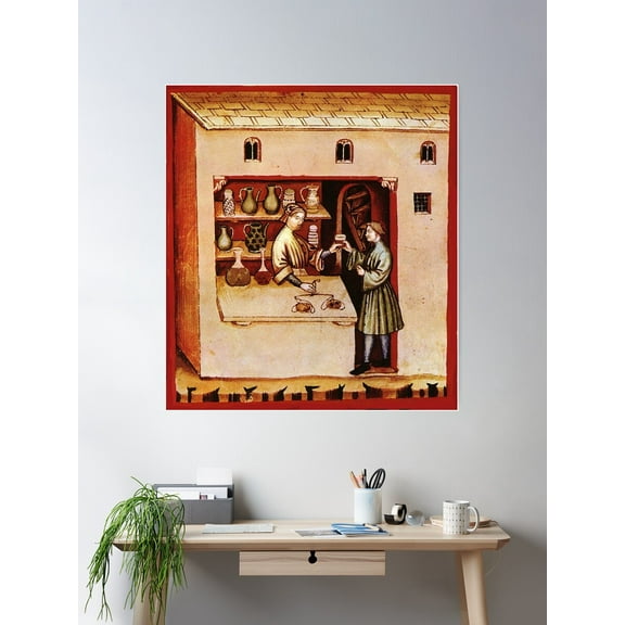 Kna Prints - 1 Pc Poster Antique Pharmacy ,Pharmacist, Medicine, Drug Store Medieval Miniature, UNFRAMED-16x24