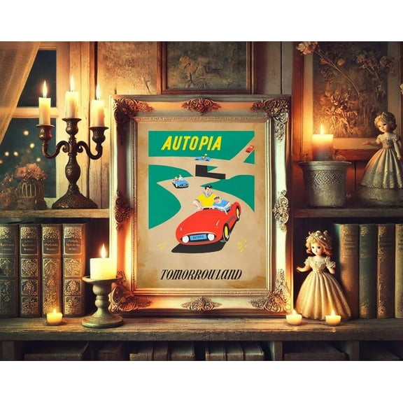Kna Prints - 1 Pc Poster Autopia Disneyland Ride Vintage Art Print Disneyland Ride Art Vintage Disney Art, UNFRAMED-12x18