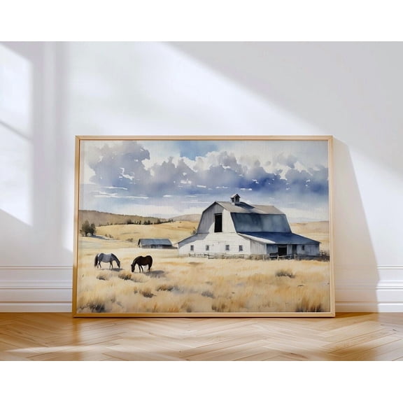 Kna Prints - 1 Pc Poster Barn Print White Barn Painting Printable Wall Art Print Rustic Farmhouse Decor Vintage Cotryside Print Cotry Home Decor Watercolour Art, UNFRAMED-8x12