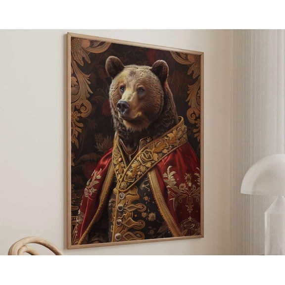 Kna Prints - 1 Pc Poster Bear Royal Renaissance Portrait Vintage Print Victorian Animal Portrait Decor Altered Painting Large Wall Art #2165 Decor For Living Room Bedroom,, UNFRAMED-24x36