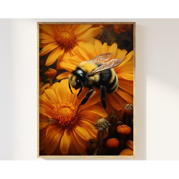 Kna Prints - 1 Pc Poster Bee In Sflowers Wall Art Print Bumble Bee, Sflowers Floral , Nature, Flower , Garden, Bee Happy, Cottagecore Insect Art Decor For Living Room Bedroom,, UNFRAMED-24x36