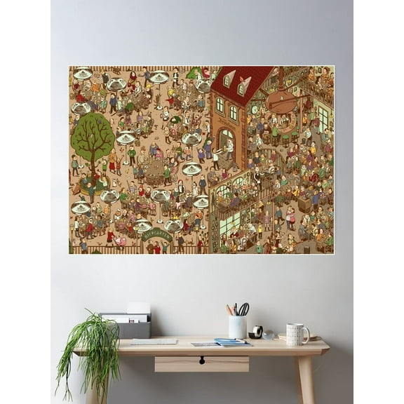 Kna Prints - 1 Pc Poster Beer Garden Hidden Object, UNFRAMED-8x12