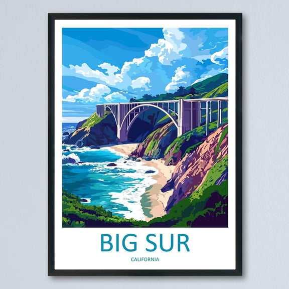 Kna Prints - 1 Pc Poster Big Sur Travel Poster California Wall Art Coastal Cliff Pacific View Illustration Highway One Decor Big Sur Gift Souvenir Scene, UNFRAMED-16x24