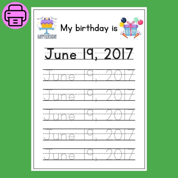 Kna Prints - 1 Pc Poster Birthday Tracing Worksheet My Birthday Tracing My Birthday Is Tracing Worksheet Birthdate Tracing Date Of Birth Tracing Preschool, , UNFRAMED-12x18