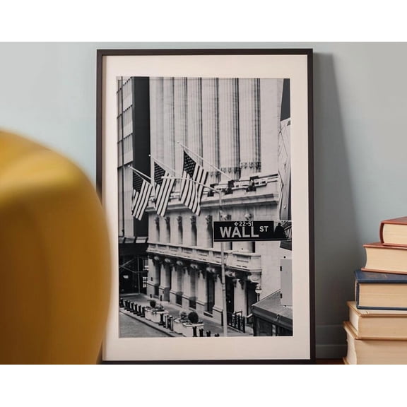 Kna Prints - 1 Pc Poster Black-And-White Wall Street Stock Trader Gift Wall Street Gifts New York City Street Sign Photo, UNFRAMED-8x12