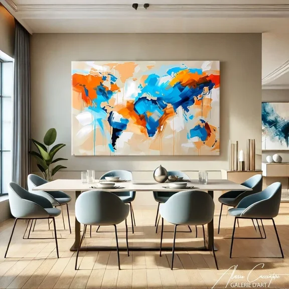 Kna Prints - 1 Pc Poster Blue And Orange Wall Art Map Of The World Print Women Birthday Gift Idea, UNFRAMED-12x18