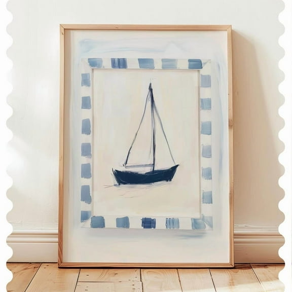 Kna Prints - 1 Pc Poster Blue Boat Printcoastal Granddaughter Wall Art, Nautical Sailboat Decor, Beach House , Ocean Themed Printable, UNFRAMED-12x18