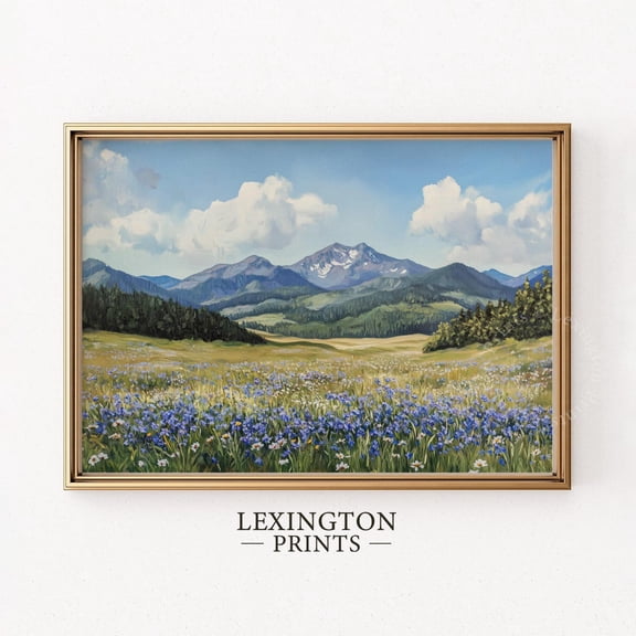 Kna Prints - 1 Pc Poster Blue Motain Landscape Print, Spring Wall Art, Spring Print Wildflower Print Blue Home Decor Floral Art 1051, UNFRAMED-12x18