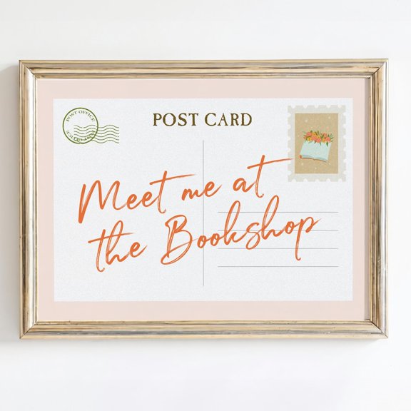 Kna Prints - 1 Pc Poster Bookish Post Card Print | Printable Horizontal Wall Art, Pink Library Decor, Vintage Aesthetic Poster, Book Lover Gift, UNFRAMED-8x12