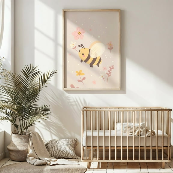 Kna Prints - 1 Pc Poster Bumble Bee Nursery Wall Art, Kids Room Decor, Spring Theme Printable , Pastel Floral Baby Wall Art, Instant Gift Decor For Living Room Bedroom,, UNFRAMED-8x12