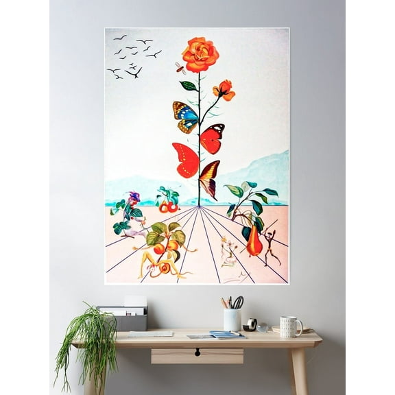 Kna Prints - 1 Pc Poster Butterfly Rose : Vintage Abstract Dali Painting, UNFRAMED-8x12