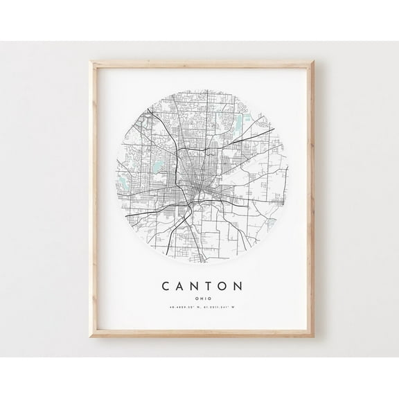 Kna Prints - 1 Pc Poster Canton Map Print, Canton Map City Wall Art, Oh Road Map, Ohio Print Street Map Decor, Office Gift, L528V4, UNFRAMED-16x24