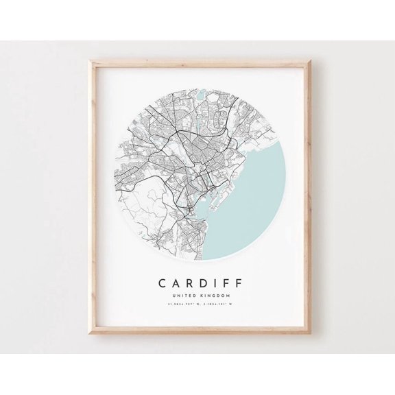 Kna Prints - 1 Pc Poster Cardiff Map Print, Cardiff Map City Wall Art, Cardiff Road Map, Cardiff Print Street Map Decor, Office Gift, L296V4, UNFRAMED-12x18