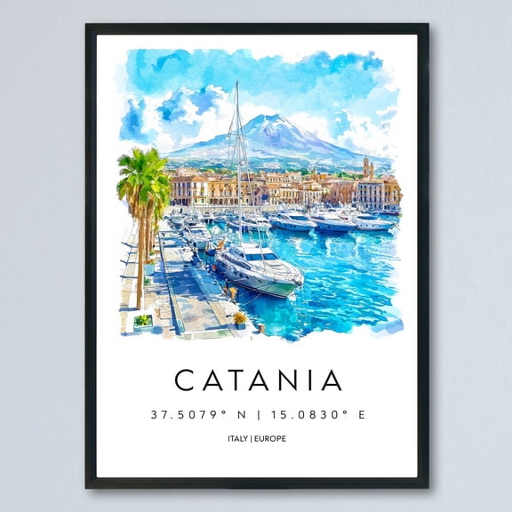 Kna Prints - 1 Pc Poster Catania Watercolor Poster Catania Italy Travel Wall Art Catania Home Decor Catania Gift Art Lovers Italy Art Catania Sicily Etna View, UNFRAMED-16x24