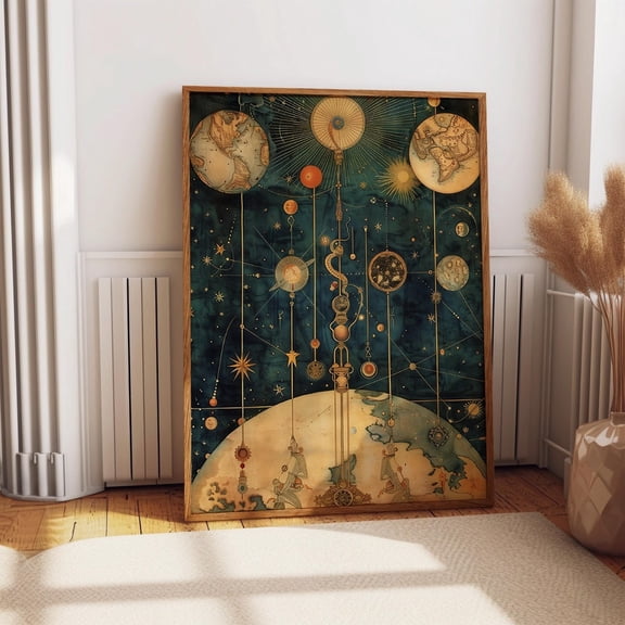Kna Prints - 1 Pc Poster Celestial Mechanics Retro Art Print Antique Style Star Map Wall Art Ancient Globe Illustration Wall Decor Or Print, UNFRAMED-24x36