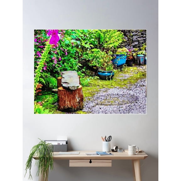 Kna Prints - 1 Pc Poster Charming Watercolor Of A Rustic Garden Pathway With Pots, UNFRAMED-8x12