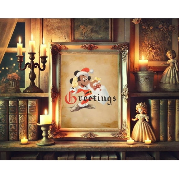 Kna Prints - 1 Pc Poster Christmas Mickey Mouse Greetings Vintage Art Print, UNFRAMED-12x18