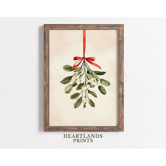 Kna Prints - 1 Pc Poster Christmas Wall Art Mistletoe Printable Festive Holiday Christmas Wall Decor Downloadable Digital Print, Mistletoe Wall Art Painting Print, UNFRAMED-8x12