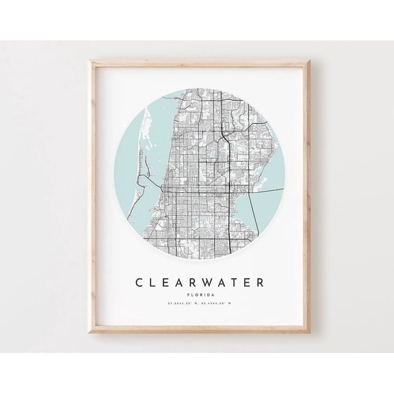 Kna Prints - 1 Pc Poster Clearwater Map Print, Clearwater Map City Wall Art, Fl Road Map, Florida Print Street Map Decor, Office Gift, L801V4, UNFRAMED-8x12