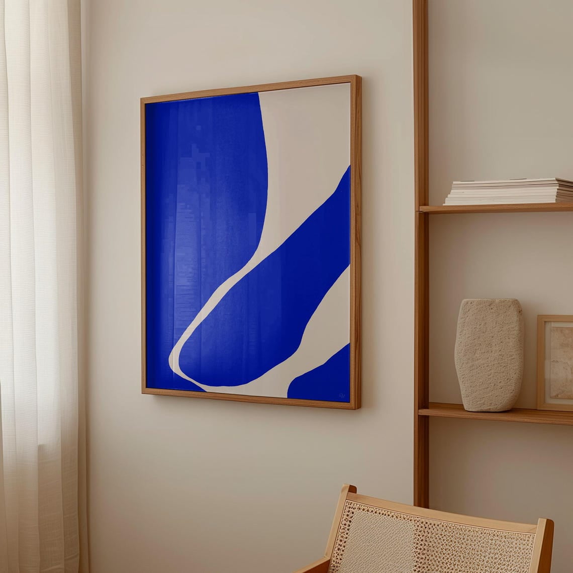 View of Kna Prints - 1 Pc Poster Cobalt Blue Abstract Wall Art, Organic Shapes ...
