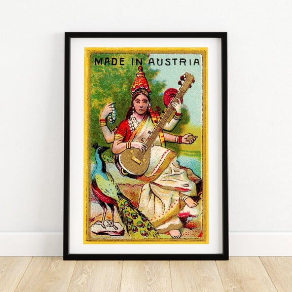 Kna Prints - 1 Pc Poster Colorful Austrian Art Print Saraswati Goddess Decor Vintage Hindu Collectible India-Inspired Home Art Ique Wall Decor A4 , Decor For Living Room Bedroom,, UNFRAMED-8x12