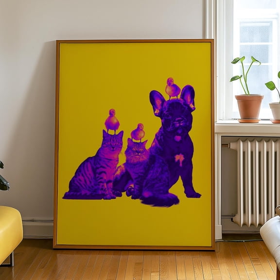 Kna Prints - 1 Pc Poster Colorful Pop Art Dog Cat Duckling Wall Art Bright Animal Print For Pet Lovers, Nursery, Or Modern Home Decor Retro Animal Art , UNFRAMED-8x12