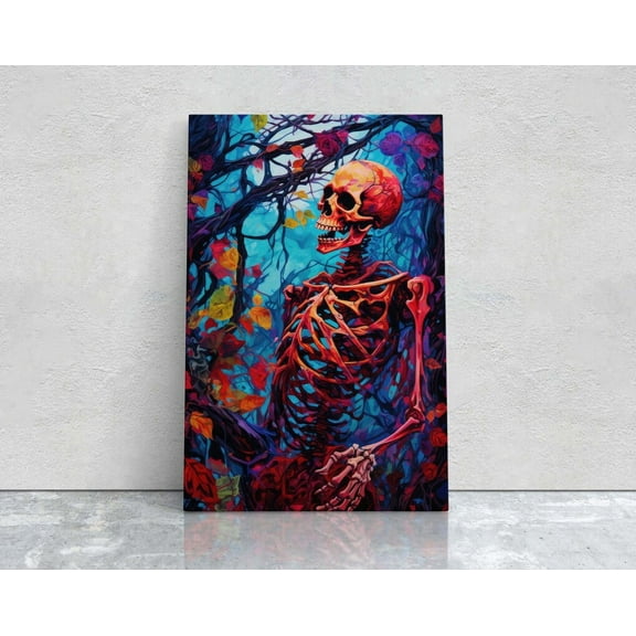 Kna Prints - 1 Pc Poster Colorful Skeleton, Scary Halloween, Bones Decor, Spooky Art, Gothic Print, Halloween Skeleton, UNFRAMED-12x18