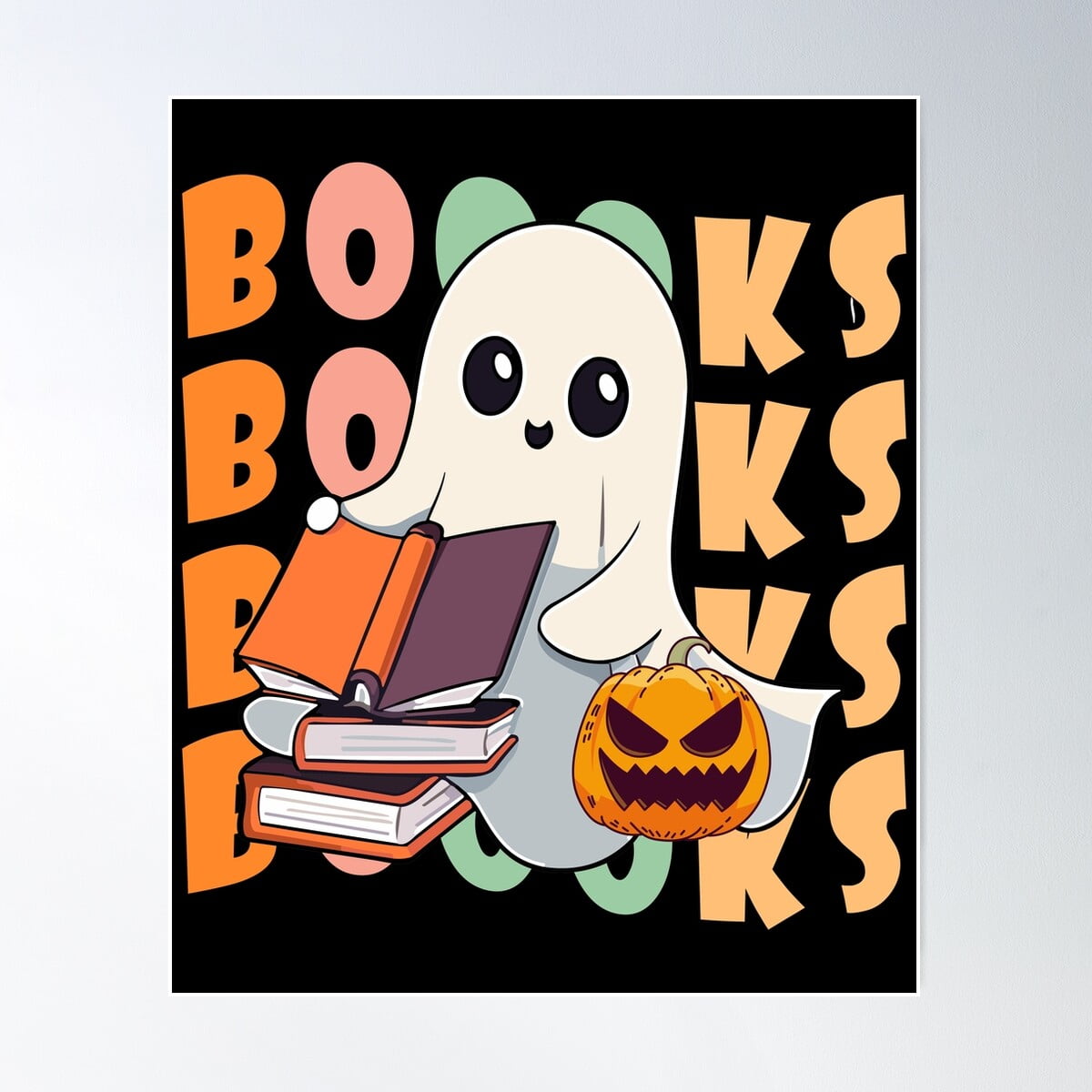 Kna Prints - 1 Pc Poster Copy Of Booooks Cute Ghost Reading Books ...