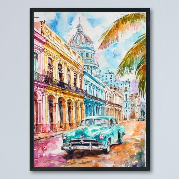 Kna Prints - 1 Pc Poster Cuba Watercolor Poster Cuba Travel Cuba Wall Art Vintage Car Painting Havana Cityscape Cuba Souvenir Decor, UNFRAMED-8x12
