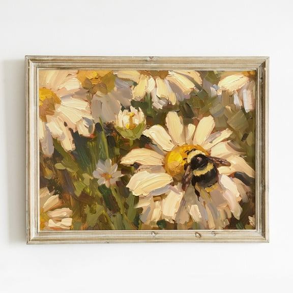 Kna Prints - 1 Pc Poster Cute Bee And Daisies Printable Wall Art, Trendy Spring Prints, Preppy Room Decor, Girly Vintage Spring Wall Art, Honey Bee, UNFRAMED-8x12