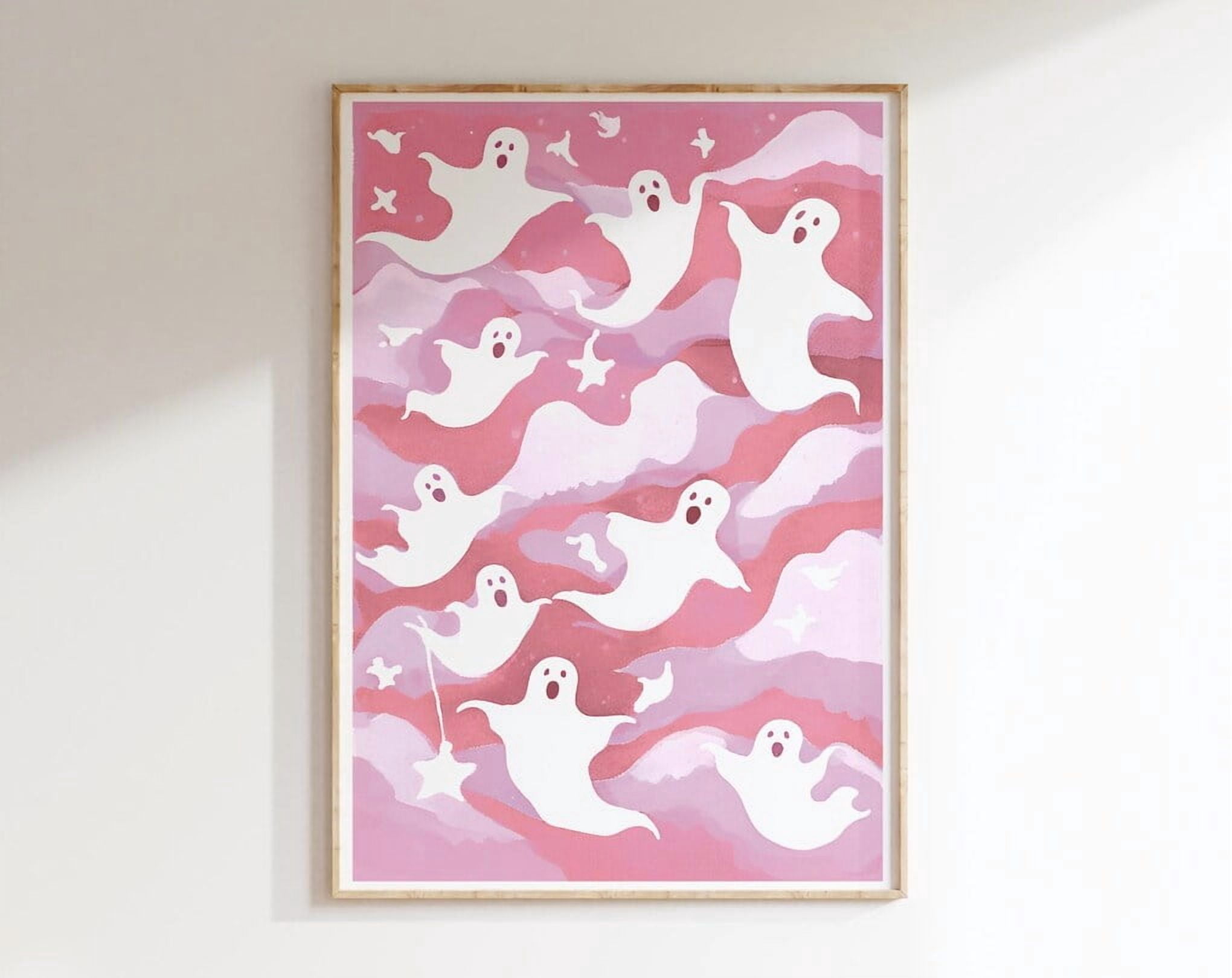 Kna Prints - 1 Pc Poster Cute Ghost Print Light Pink And White ...