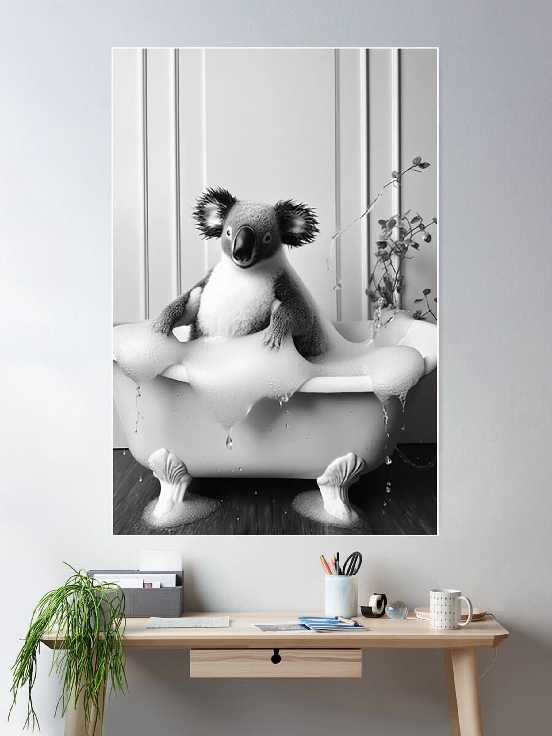 Kna Prints - 1 Pc Poster Cute Koala Bathtub Vintage Bathroom Art Black ...