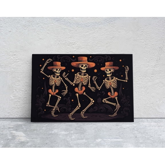 Kna Prints - 1 Pc Poster Dancing Skeletons On , Spooky Decor, Halloween Art, Day Of The Dead, Cute Gothic, Macabre Art,, UNFRAMED-8x12