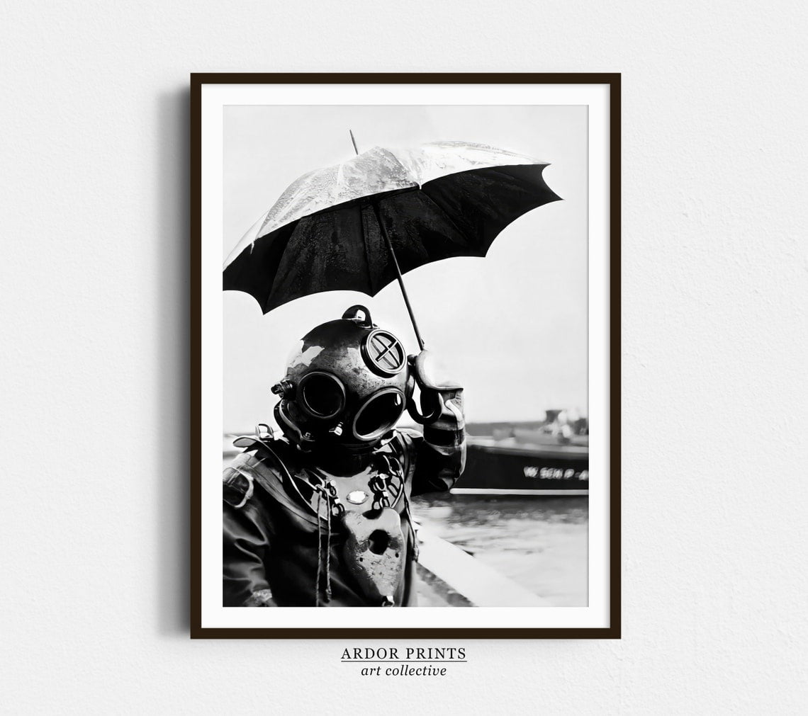 Kna Prints - 1 Pc Poster Deep Sea Diver Holding Umbrella Wall Art ...