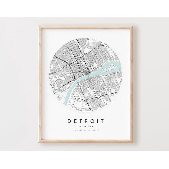 Kna Prints - 1 Pc Poster Detroit Map Print, Detroit Map City Wall Art, Mi Road Map, Michigan Print Street Map Decor, Office Gift, L79V4, UNFRAMED-8x12