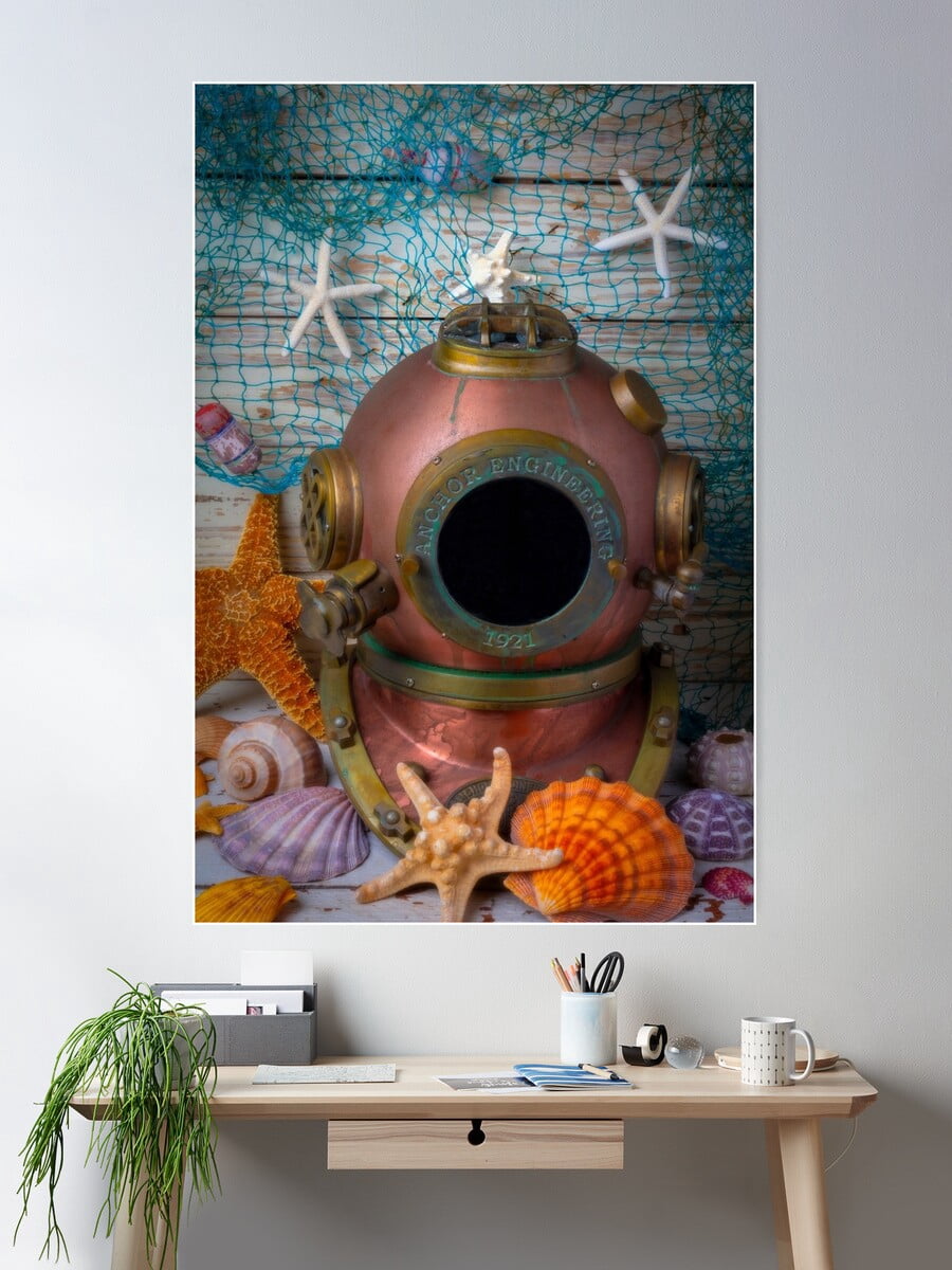 Kna Prints - 1 Pc Poster Divers Helmet With Net And Starfish, UNFRAMED ...