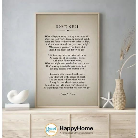 Kna Prints - 1 Pc Poster Edgar A. Guest Don'T Quit Wall Art Motivational Poster Inspirational Wall Art, UNFRAMED-8x12