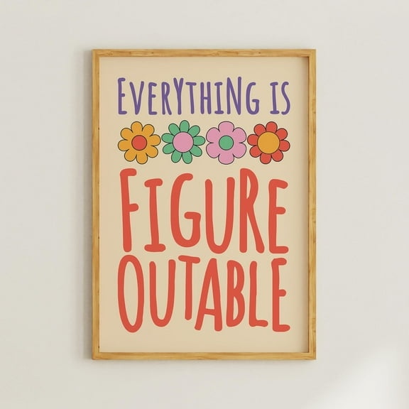 Kna Prints - 1 Pc Poster Everything Is Figureoutable Motivational Wall Art For Office Decor, Quote Wall Art For Dorm Room Decor, Colorful Retro Floral Wall Art, UNFRAMED-8x12