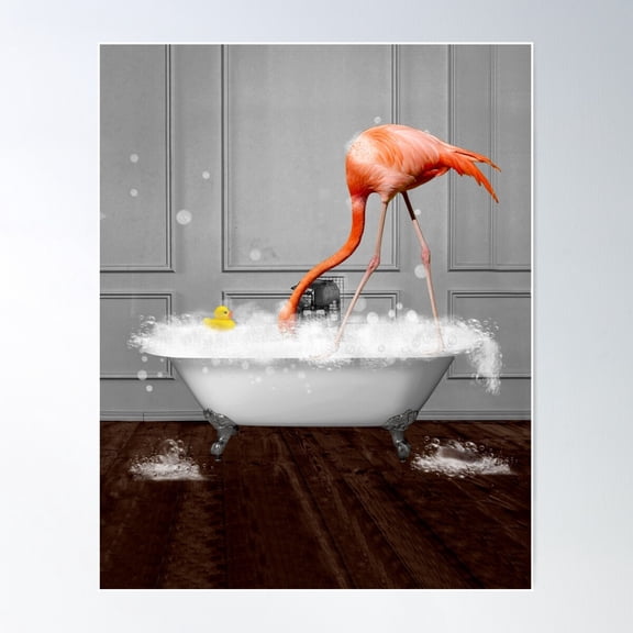 Kna Prints - 1 Pc Poster Flamingo On Bathtub Bubble Bath, UNFRAMED-8x12