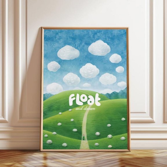 Kna Prints - 1 Pc Poster Floating Clouds And Dreamy Hills Artcalm & Peaceful Decor Nature-Inspired Minimalist Wall Art ,, UNFRAMED-8x12