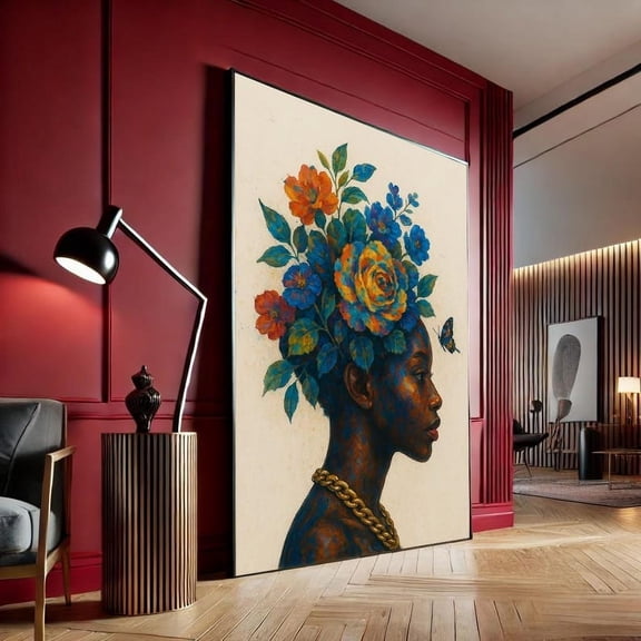 Kna Prints - 1 Pc Poster Floral Crown African Black Woman Art, Elegant Afro Beauty Wall Print, Butterfly Artwork, Boho Cultural Home Decor For Living Room, UNFRAMED-8x12