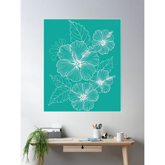 Kna Prints - 1 Pc Poster Flower Garden Line Art ‚¬Â€Œ Hibiscus Floral Pattern, UNFRAMED-24x36