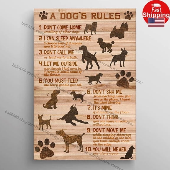Kna Prints - 1 Pc Poster Funny Dog Rules Gallery Wrapped Print Home Decor Wall Art, UNFRAMED-8x12
