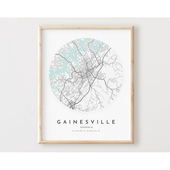 Kna Prints - 1 Pc Poster Gainesville Map Print, Gainesville Map City Wall Art, Ga Road Map, Georgia Print Street Map Decor, Office Gift, L686V4, UNFRAMED-16x24