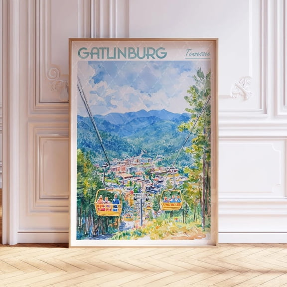 Kna Prints - 1 Pc Poster Gatlinburg Watercolor Wall Art Tennessee Print Tennessee Travel World Cities Wall Art Pastel Colors Travel Art Decor For Living Room Bedroom,, UNFRAMED-16x24